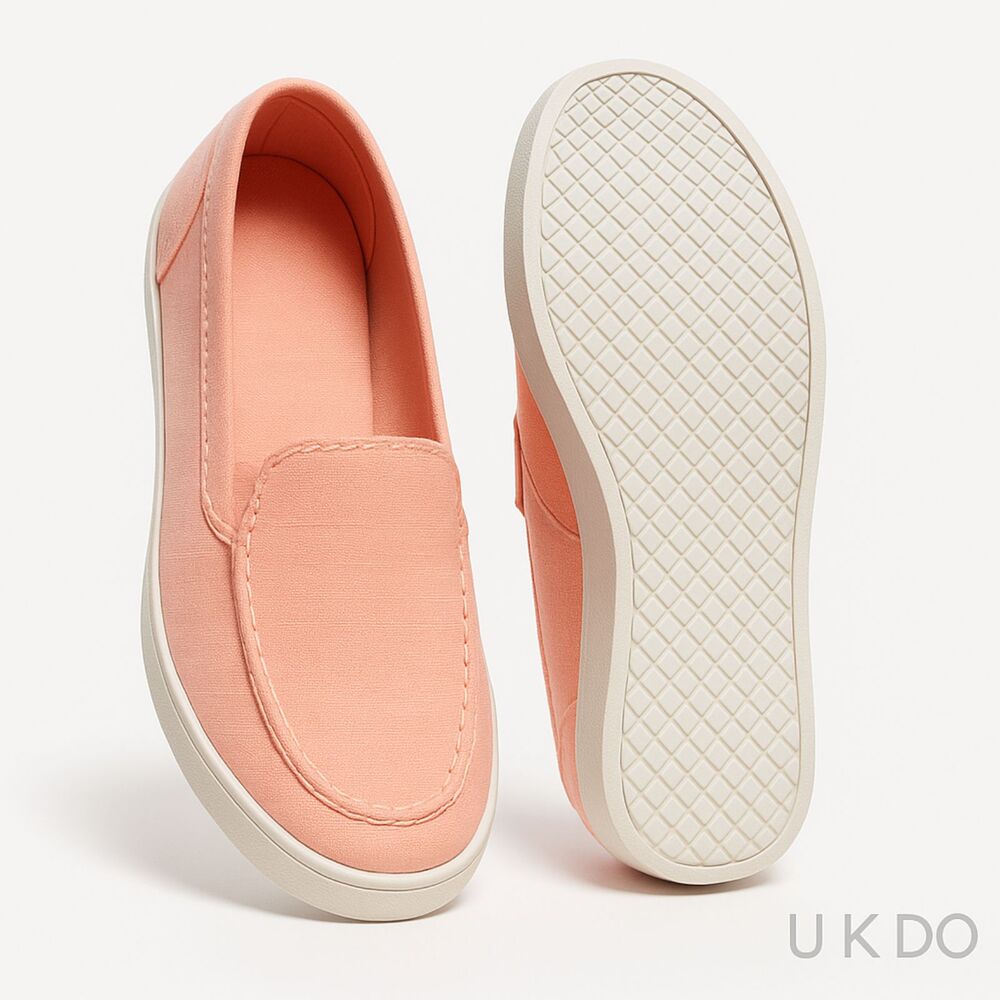 Women’s Coral Pink Canvas Slip-On Loafers Comfort Shoes Size 7.5 New - Picture 2 of 9